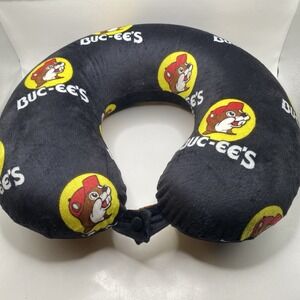 Buc-ees Travel Center- Neck Pillow Memory Foam Beaver Logo EUC Black All over